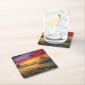 Pajar solitario al atardecer スクエアペーパーコースター (インサイチュ)