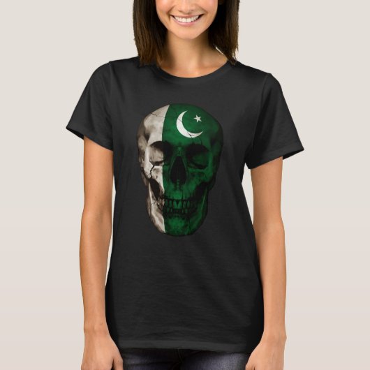 Pakistan Flag Skull Pakistani Roots Proud Patrioti Tシャツ (正面)