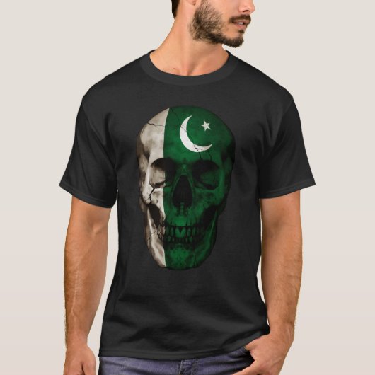 Pakistan Flag Skull Pakistani Roots Proud Patrioti Tシャツ (正面)