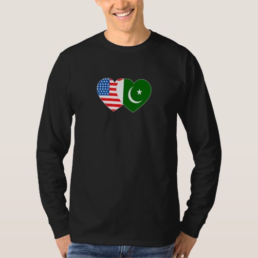 Pakistan&USA Flag Twin Heart for Pakistani America Tシャツ (正面)