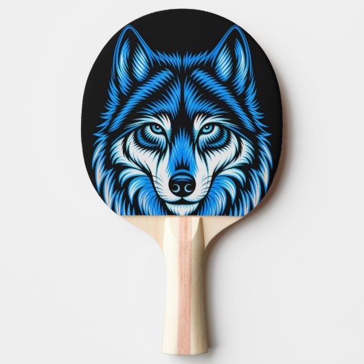 Pala de Ping Pong Lobo en Pintura Artística Azul 卓球ラケット (正面)