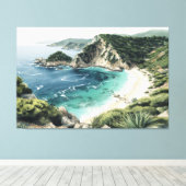 Palaiokastritsaの海岸線絵を描ビュー、コルフ、 キャンバスプリント (インサイチュ (ウッドフロア))