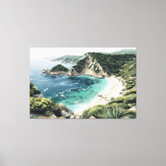 Palaiokastritsaの海岸線絵を描ビュー、コルフ、 キャンバスプリント (正面)