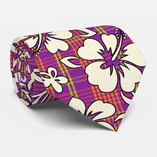 Palaka Pareau Hawaiian Check Hibiscus Print ネクタイ (ロール)
