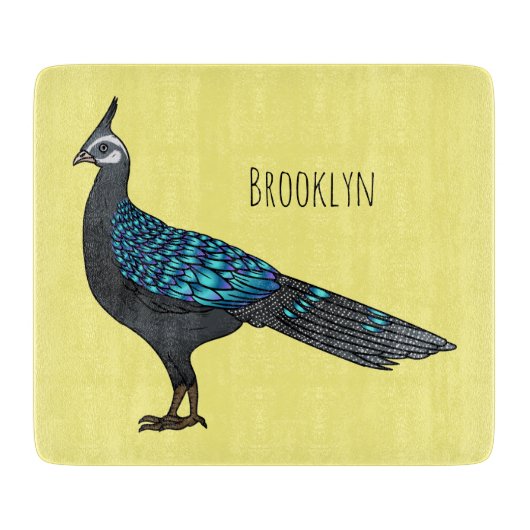 Palawan peacock pheasant bird cartoon illustration カッティングボード (正面)
