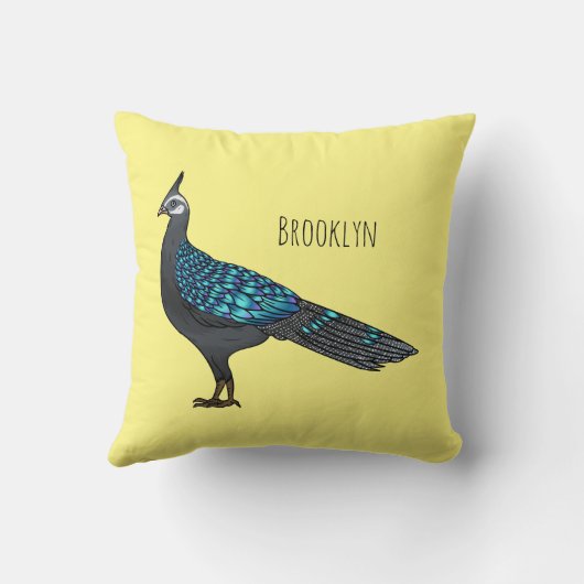 Palawan peacock pheasant bird cartoon illustration クッション (裏面)