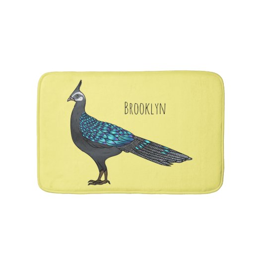 Palawan peacock pheasant bird cartoon illustration バスマット (正面)