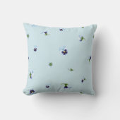 Pale Aqua Blue Purple Pansy Floral Pattern クッション (正面)