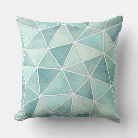 Pale Aqua Geometric Mosaic – Polygon クッション (正面)