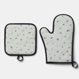 Pale Aqua Japanese Balloon Flower Floral Pattern 鍋つかみ&鍋敷きセット