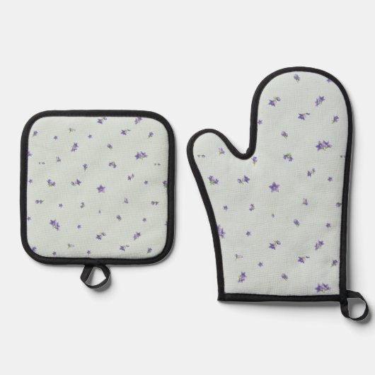 Pale Aqua Japanese Balloon Flower Floral Pattern 鍋つかみ&鍋敷きセット (正面)