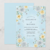 Pale Blue Airy Botanical Wedding 招待状 (正面/裏面)