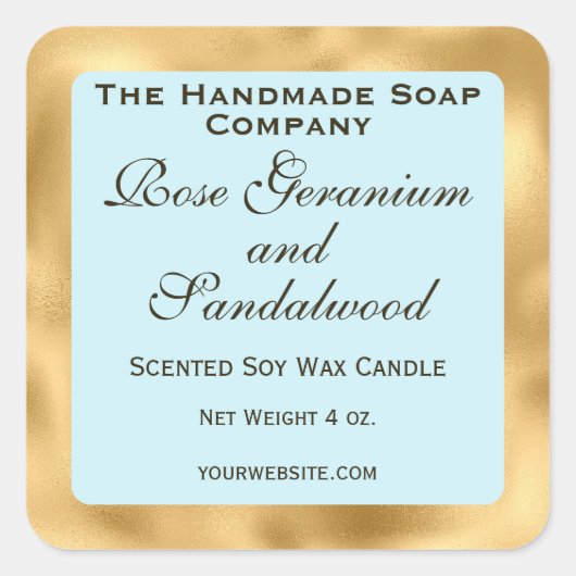 Pale Blue and Gold Foil Candle Label スクエアシール (正面)