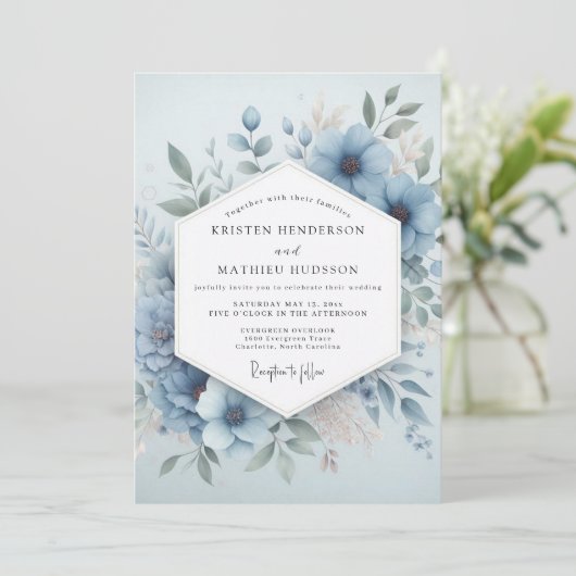 Pale Blue Bloom Ethereal Wedding 招待状 (スタンド正面)