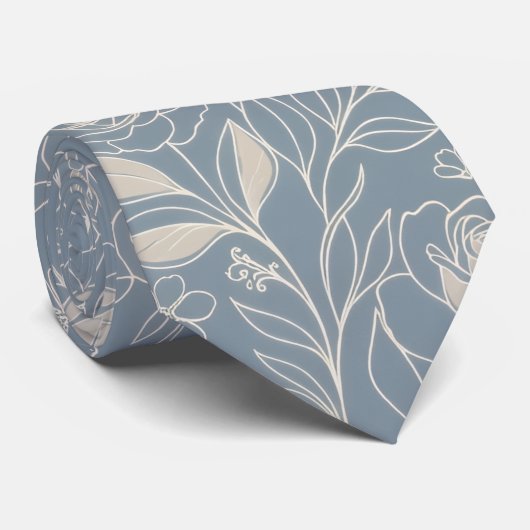 Pale Blue Botanical Floral  ネクタイ (ロール)