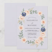 Pale Blue Botanical Wreath Wedding 招待状 (正面/裏面)