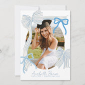 Pale Blue Bows Photo Text Graduation Announcement 招待状 (正面)