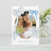 Pale Blue Bows Photo Text Graduation Announcement 招待状 (スタンド正面)