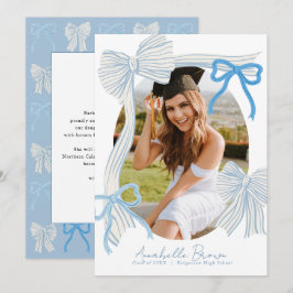 Pale Blue Bows Photo Text Graduation Announcement 招待状