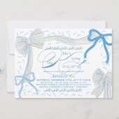 Pale Blue Bows She's Tying the Knot Bridal Shower 招待状 (正面)