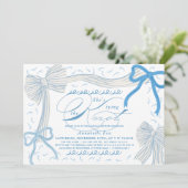 Pale Blue Bows She's Tying the Knot Bridal Shower 招待状 (スタンド正面)