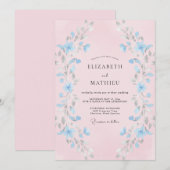 Pale Blue Brushstroke Flourish Wedding 招待状 (正面/裏面)