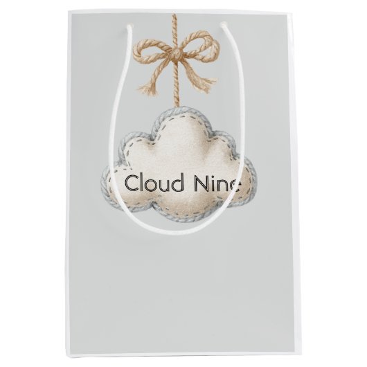 Pale Blue Cloud Nine Baby Shower ミディアムペーパーバッグ (正面)