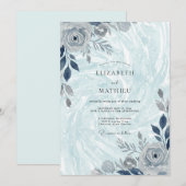 Pale Blue Crystalline Winter Wedding 招待状 (正面/裏面)