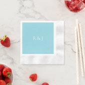 Pale Blue Cyan Monogram Initial Custom Wedding 縁ありカクテルナプキン (インサイチュ)