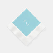 Pale Blue Cyan Monogram Initial Custom Wedding 縁ありカクテルナプキン (角)