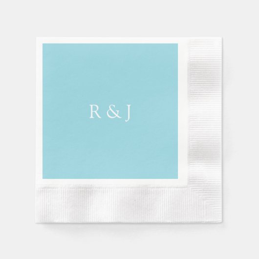 Pale Blue Cyan Monogram Initial Custom Wedding 縁ありカクテルナプキン (正面)