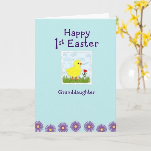 Pale Blue Easter Granddaughter Card カード (黄色い花)