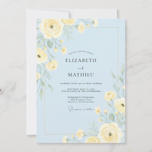 Pale Blue Enchanting Spring Wedding 招待状 (正面)