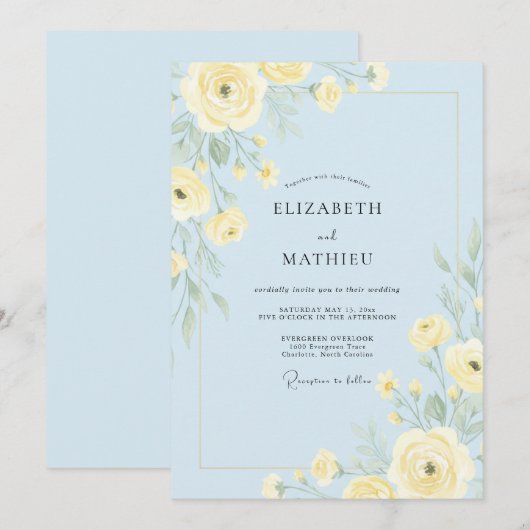 Pale Blue Enchanting Spring Wedding 招待状 (正面/裏面)