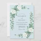 Pale Blue Ethereal Bloom Wedding 招待状 (正面)