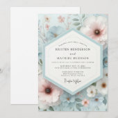 Pale Blue Floral Dream Wedding 招待状 (正面/裏面)