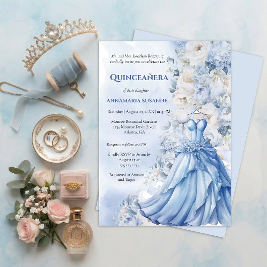 Pale Blue Floral Quinceañera Ball Gown | I 招待状