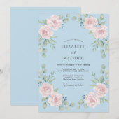 Pale Blue Floral Romance Wedding 招待状 (正面/裏面)