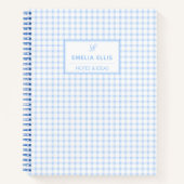 Pale Blue Gingham Grandmillennial  Monogram Name ノートブック (正面)