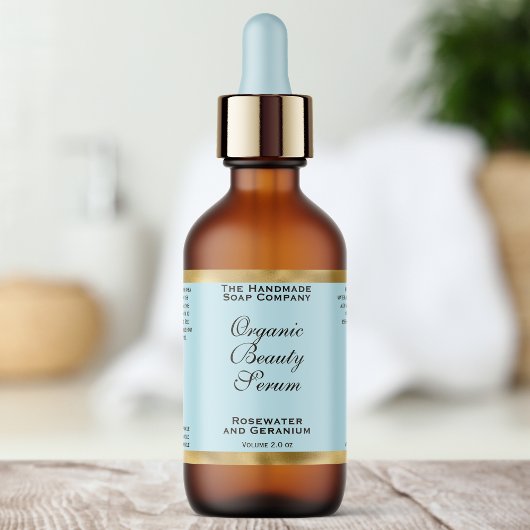 Pale Blue & Gold Cosmetics Dropper Bottle Label ラベル