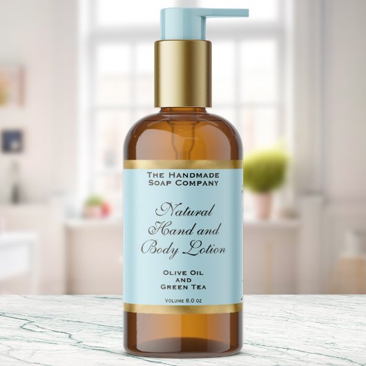 Pale Blue & Gold Foil Cosmetics Bottle Label 長方形シール