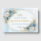 Pale Blue Gold Greenery Quinceañera Sign Book ゲストブック (正面)