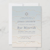 Pale Blue Gold Linings Bar Mitzvah 招待状 (正面)