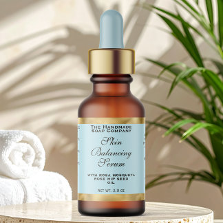 Pale Blue & Gold Small Dropper Bottle Label  ラベル