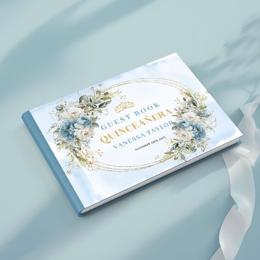 Pale Blue Gold Tiara Eucalyptus Quince Guest Book ゲストブック