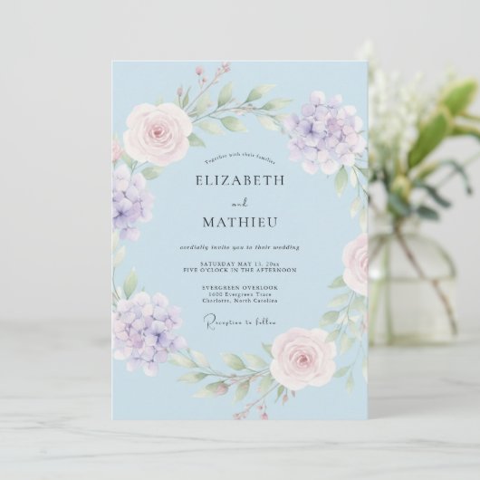 Pale Blue Graceful Botanical Wedding 招待状 (スタンド正面)
