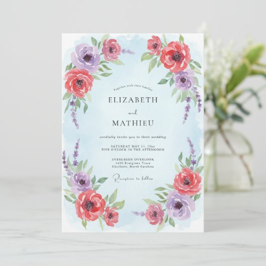 Pale Blue Illustrative Spring Wedding 招待状 (スタンド正面)