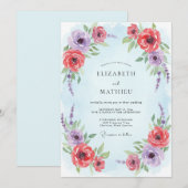 Pale Blue Illustrative Spring Wedding 招待状 (正面/裏面)