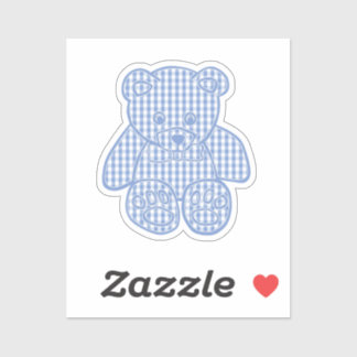 Pale Blue Pastel Gingham Teddy Bear シール