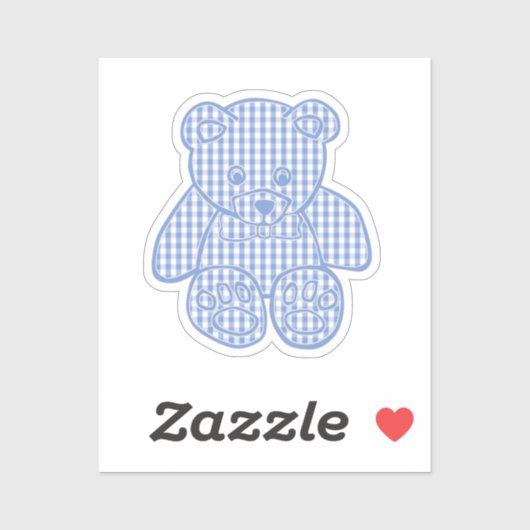Pale Blue Pastel Gingham Teddy Bear シール (シート)